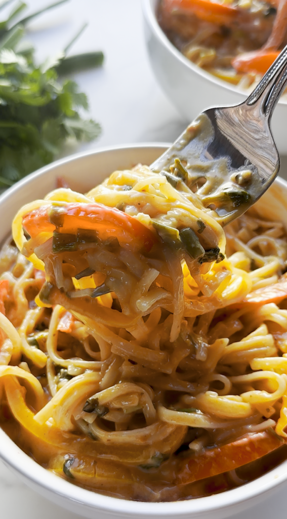 two bowls of a Thai Red Curry Noodles recipe